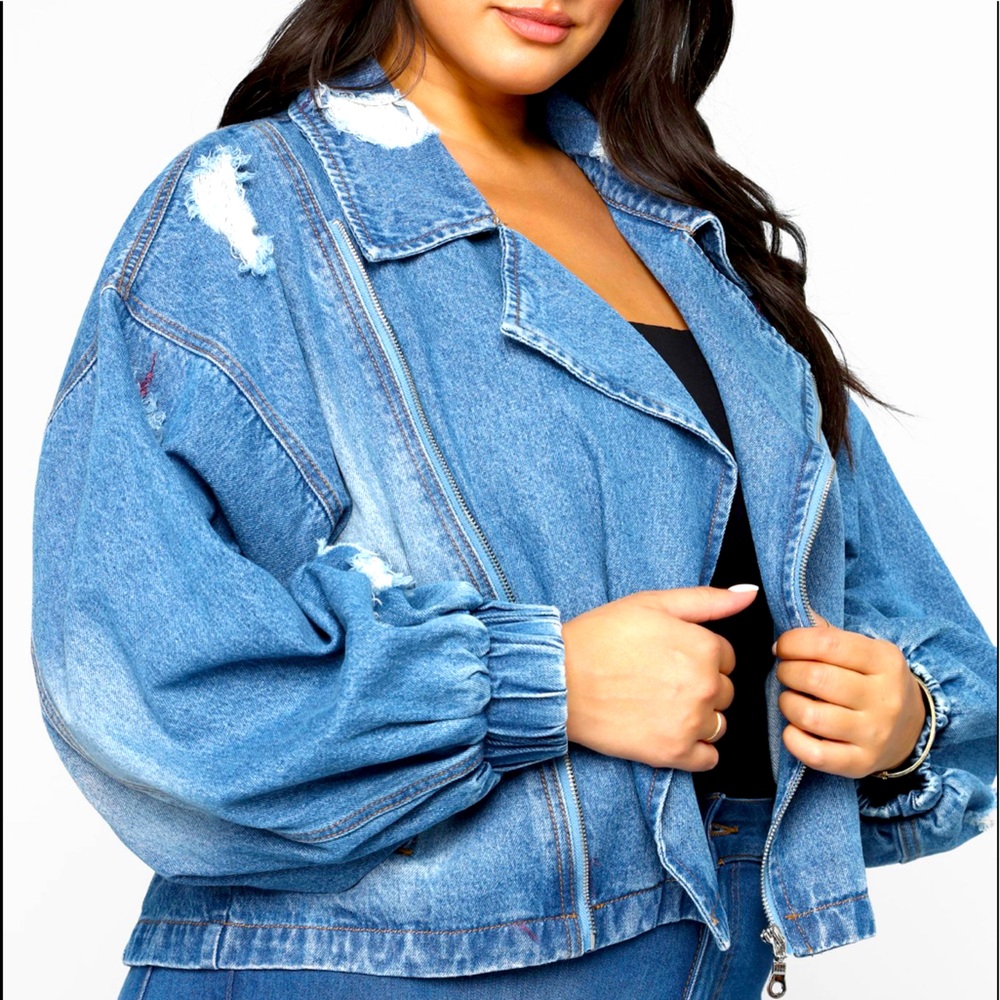Oversized Denim Puff Sleeved Jacket